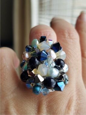Swarovski Elements Large Blue Cluster Statement Ring Handmade NWT